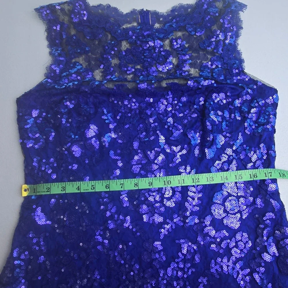 Tadashi Shoji Paillette Embroidered Lace Sheath Royal Blue Sequin Dress‎ 14